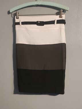 Star Style Women's Colorblock Pencil Skirt in White, Gray & Black